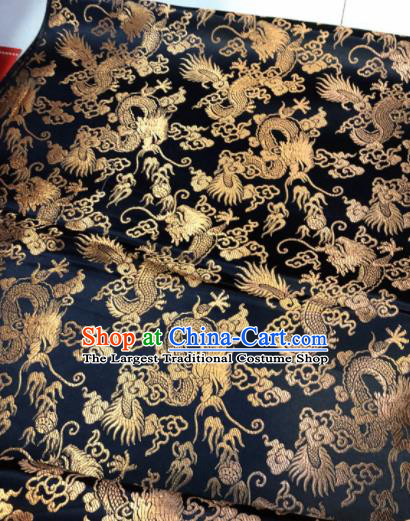 Chinese Traditional Buddhism Dragons Pattern Design Black Brocade Silk Fabric Tibetan Robe Fabric Asian Material