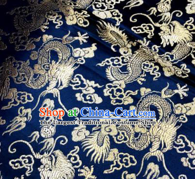 Chinese Traditional Buddhism Dragons Pattern Design Navy Brocade Silk Fabric Tibetan Robe Fabric Asian Material