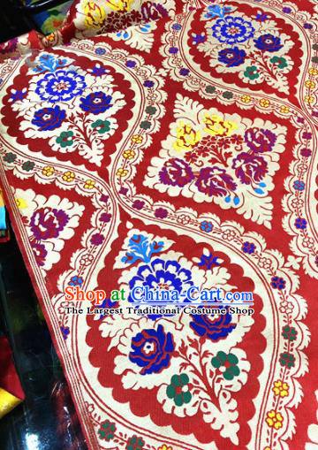 Chinese Traditional Buddhism Begonia Pattern Design Red Brocade Silk Fabric Tibetan Robe Fabric Asian Material