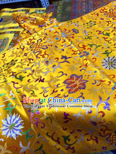 Chinese Traditional Buddhism Twine Lotus Pattern Design Golden Brocade Silk Fabric Tibetan Robe Satin Fabric Asian Material