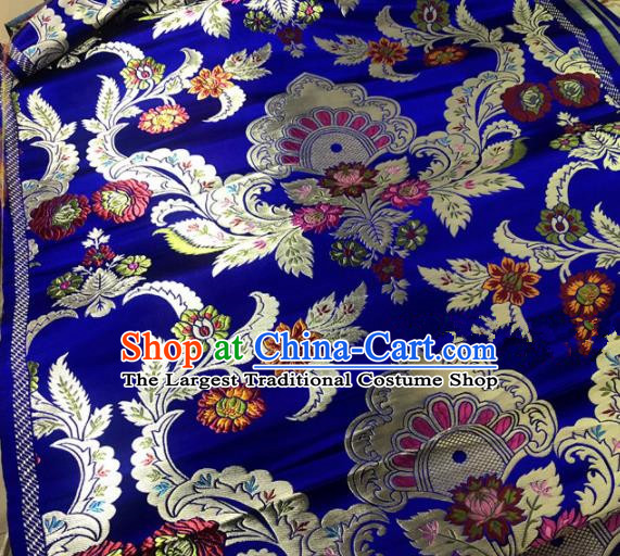Chinese Traditional Buddhism Chrysanthemum Pattern Royalblue Brocade Silk Fabric Tibetan Robe Satin Fabric Asian Material