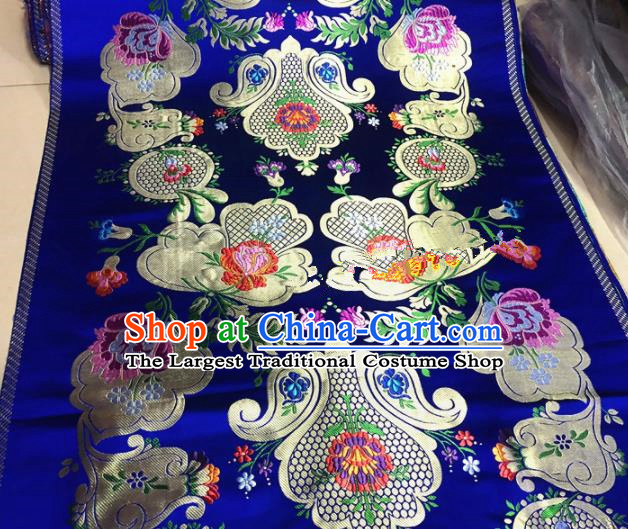 Chinese Traditional Buddhism Pattern Design Royalblue Brocade Silk Fabric Tibetan Robe Satin Fabric Asian Material