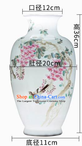 Chinese Jingdezhen Ceramic Hand Painting Wisteria Powder Enamel Vase Handicraft Traditional Porcelain Vase