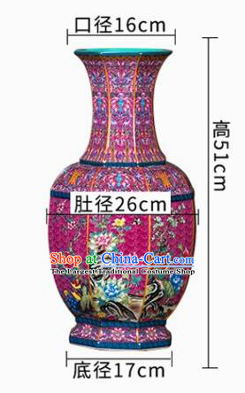 Chinese Jingdezhen Ceramic Purple Powder Enamel Vase Handicraft Traditional Porcelain Vase