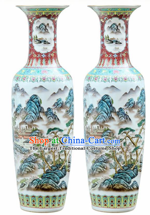 Chinese Traditional Hand Painting Landscape Enamel Vase Jingdezhen Ceramic Handicraft
