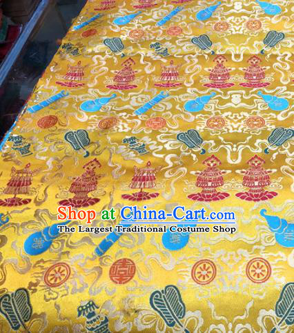 Chinese Traditional Buddhism Calabash Pattern Golden Brocade Silk Fabric Tibetan Robe Satin Fabric Asian Material