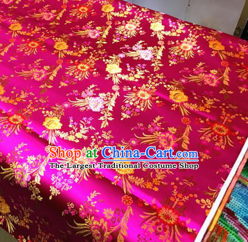 Chinese Traditional Spring Flowers Pattern Rosy Brocade Silk Fabric Tibetan Robe Satin Fabric Asian Buddhism Material