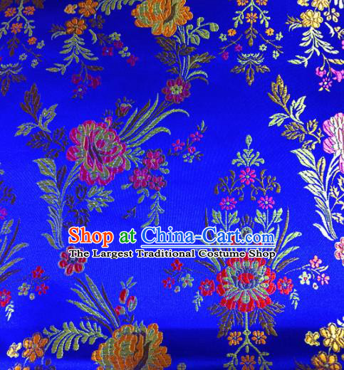 Chinese Traditional Spring Flowers Pattern Blue Brocade Silk Fabric Tibetan Robe Satin Fabric Asian Buddhism Material
