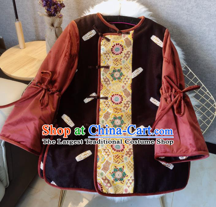 Chinese Traditional National Costume Tang Suit Cotton Padded Jacket Embroidered Upper Outer Garment for Women
