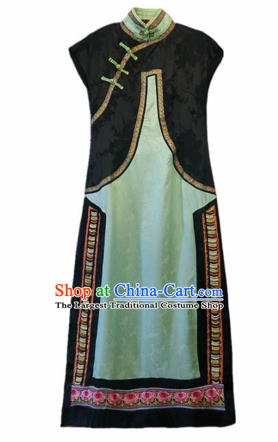 Chinese Traditional National Costume Tang Suit Qipao Dress Green Silk Cheongsam for Women