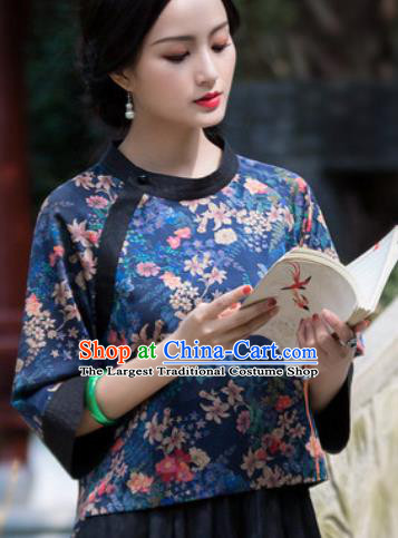 Chinese Traditional Upper Outer Garment National Costume Tang Suit Blue Blouse for Women