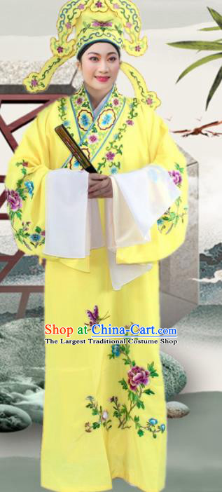 Chinese Ancient Nobility Childe Yellow Embroidered Robe Traditional Peking Opera Niche Costume for Men