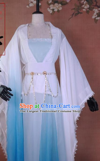 Chinese Ancient Peri Blue Hanfu Dress Traditional Tang Dynasty Princess Costume for Women