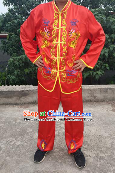 Chinese Traditional Folk Dance Costume Lion Dance Red Clothing for Men