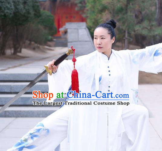 Chinese Traditional Kung Fu Competition Costume Martial Arts Tai Chi Printing Blue Flowers Clothing for Women