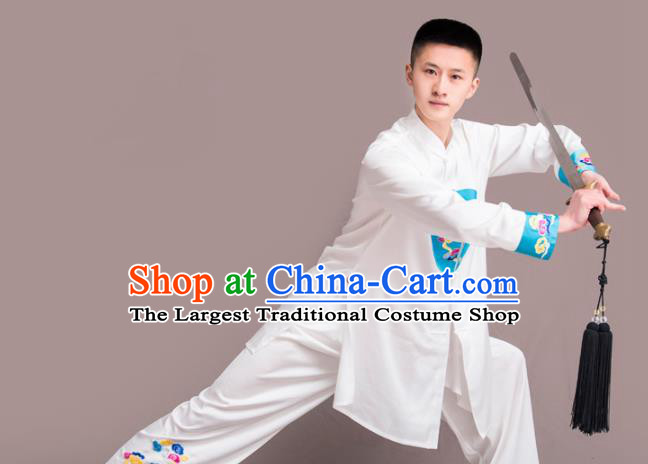Chinese Traditional Kung Fu Competition Blue Costume Martial Arts Embroidered Clothing for Men