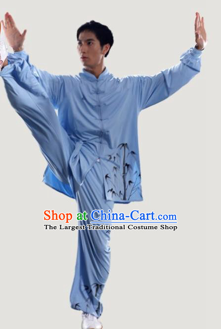 Chinese Traditional Kung Fu Competition Printing Bamboo White Costume Tai Chi Martial Arts Clothing for Men