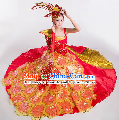 Top Grade Chorus Opening Dance Red Dress Modern Dance Stage Performance Costume for Women