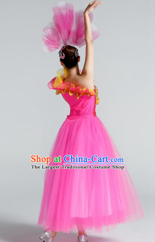 Chinese Traditional Opening Dance Rosy Veil Dress Spring Festival Gala Stage Performance Chorus Costume for Women