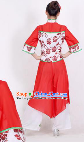 Chinese Traditional Folk Dance Costume Fan Dance Yangko Stage Performance Red Clothing for Women