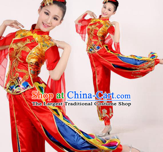 Chinese Traditional Folk Dance Costume Drum Dance Yangko Stage Performance Red Clothing for Women