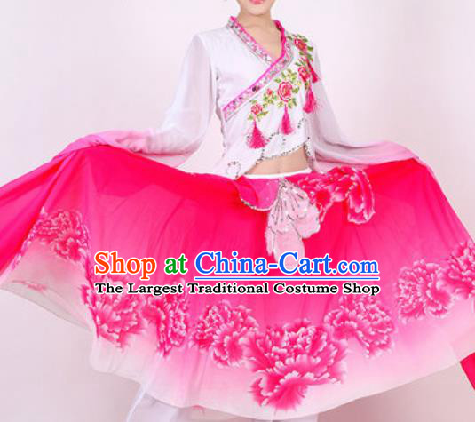 Chinese Traditional Classical Dance Costume Fan Dance Yangko Stage Performance Rosy Dress for Women