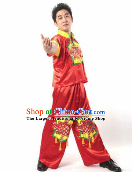 Chinese Traditional Folk Dance Costume Yangko Dance Stage Performance Red Clothing for Men