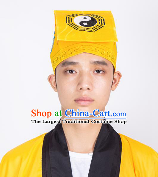 Chinese Traditional Taoism Headwear National Taoist Priest Yellow Hat for Men