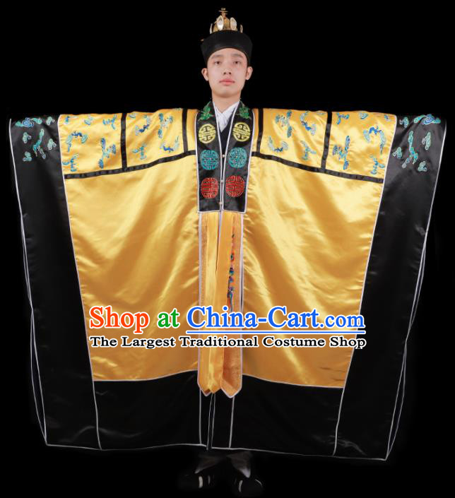 Chinese Traditional Taoism Costume National Taoist Priest Embroidered Dragons Golden Cassock for Men
