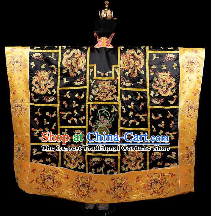 Chinese National Taoist Priest Embroidered Dragons Black Cassock Traditional Taoism Costume for Men