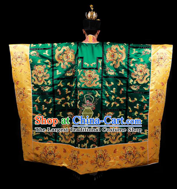 Chinese National Taoist Priest Embroidered Green Cassock Traditional Taoism Rites Costume for Men