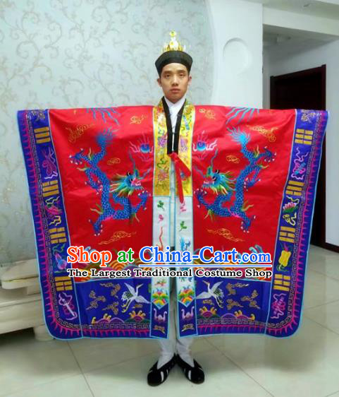 Chinese National Taoism Red Priest Frock Embroidered Cassock Traditional Taoist Priest Rites Costume for Men