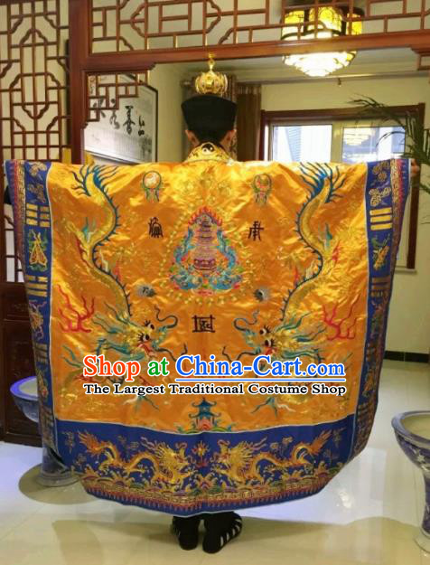 Chinese National Taoism Golden Priest Frock Embroidered Cassock Traditional Taoist Priest Rites Costume for Men