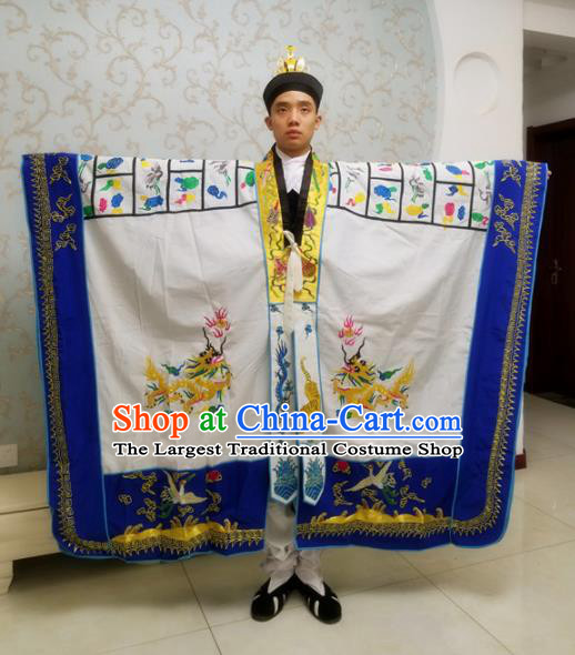 Chinese National Taoism Embroidered Dragons White Cassock Traditional Taoist Priest Rites Costume for Men
