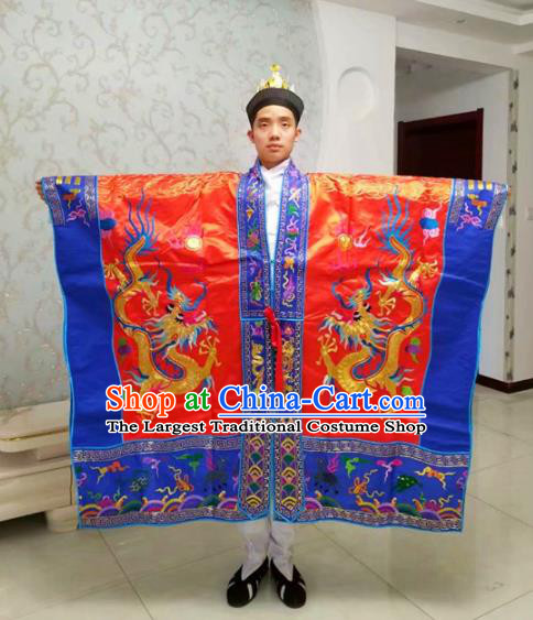 Chinese National Taoism Priest Frock Embroidered Dragons Red Cassock Traditional Taoist Priest Rites Costume for Men
