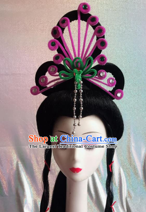 Chinese Traditional Beijing Opera Peri Purple Phoenix Hairpins Peking Opera Diva Hair Accessories for Women