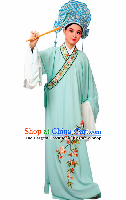 Chinese Traditional Peking Opera Niche Embroidered Cherrim Green Robe Beijing Opera Scholar Costume for Men