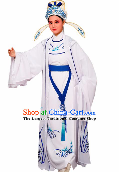 Chinese Traditional Peking Opera Embroidered Orchid White Robe Beijing Opera Niche Costume for Men