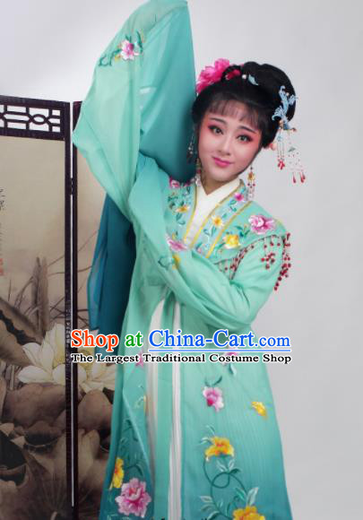Chinese Traditional Huangmei Opera Embroidered Deep Green Dress Beijing Opera Hua Dan Costume for Women