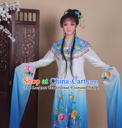 Chinese Traditional Huangmei Opera Actress Embroidered Blue Dress Beijing Opera Hua Dan Costume for Women