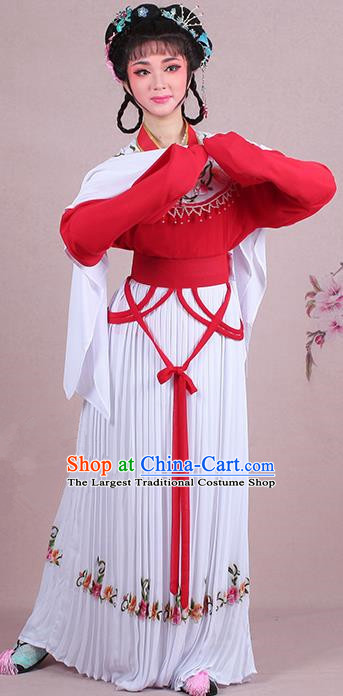 Chinese Traditional Shaoxing Opera Young Lady Embroidered Red Dress Beijing Opera Maidservants Costume for Women