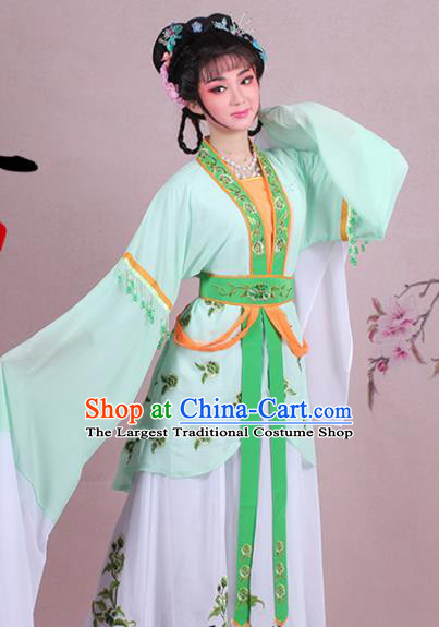 Chinese Traditional Shaoxing Opera Court Maid Embroidered Green Dress Beijing Opera Maidservants Costume for Women