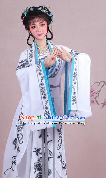 Chinese Traditional Shaoxing Opera Palace Lady Embroidered White Dress Beijing Opera Princess Costume for Women