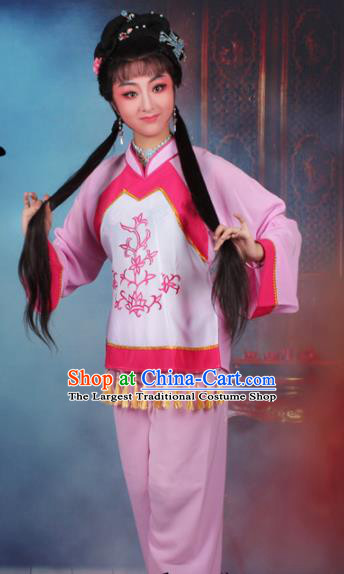 Chinese Traditional Huangmei Opera Poor Lady Pink Dress Beijing Opera Maidservants Costume for Women