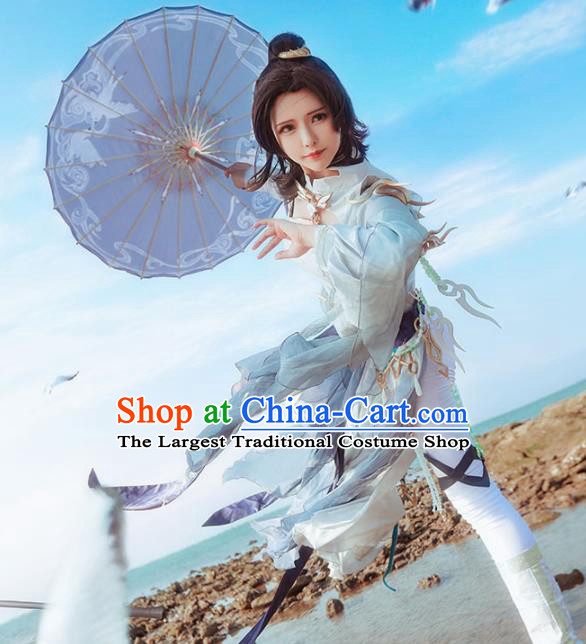 Chinese Traditional Female Knight Blue Hanfu Dress Ancient Swordswoman Costume for Women