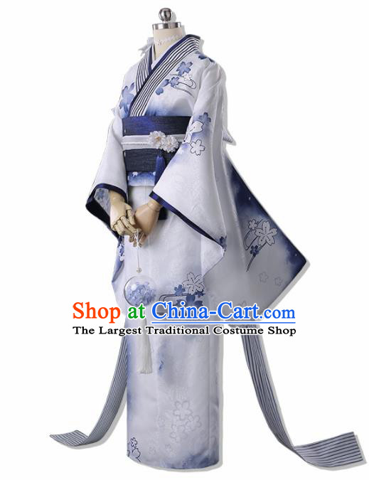 Traditional Halloween Cosplay Swordswoman Costume Japanese Kimono Yukata Dress for Women