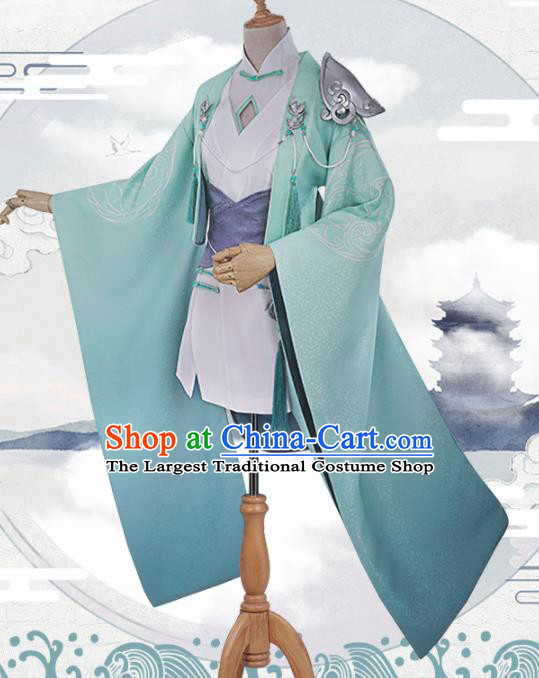 Traditional Halloween Cosplay Swordswoman Costume Chinese Ancient Peri Green Hanfu Dress for Women