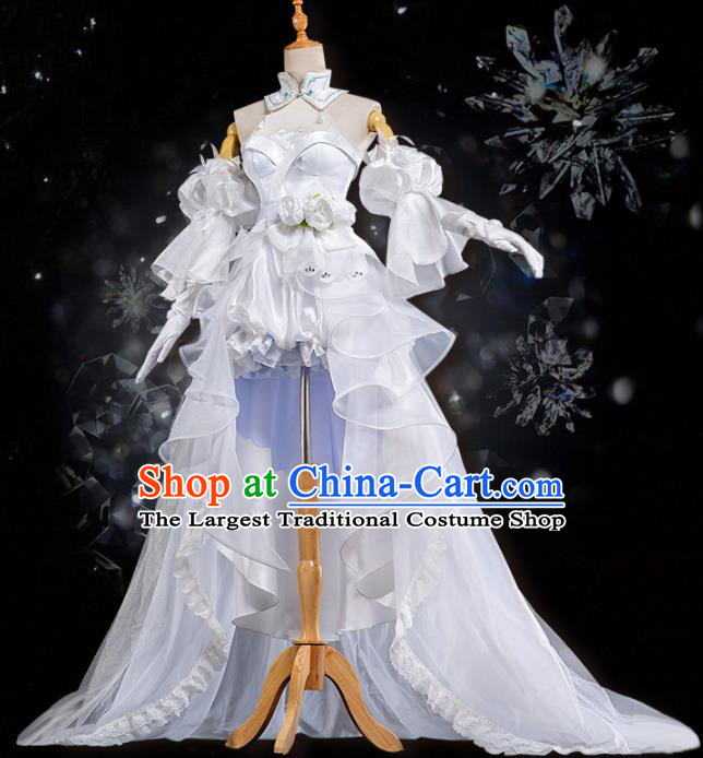 Traditional Halloween Cosplay Swordswoman Costume Chinese Ancient Peri White Hanfu Dress for Women