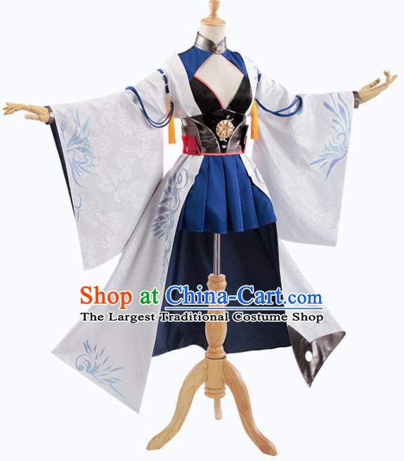 Traditional Halloween Cosplay Swordswoman Costume Chinese Ancient Heroine White Hanfu Dress for Women
