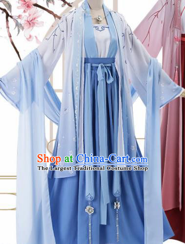 Chinese Traditional Cosplay Princess Costume Ancient Tang Dynasty Blue Hanfu Dress for Women